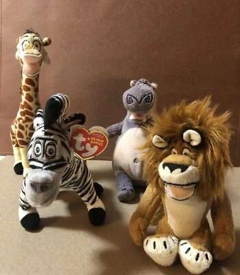2008 Ty Madagascar Beanie Babies Plushie Lot of 4 - ALEX, MARTY, MELMAN, GLORIA - Image 1 of 4