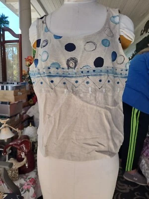 Froxx Beige Blue Capri Wide Leg Pants Sz Large 3pc - Image 1 of 4