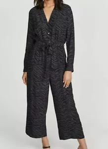 Rails Callan Medium Cropped Jumpsuit Charcoal Tiger Stripe Button Front New - Picture 1 of 12