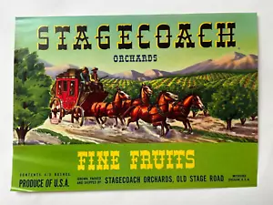 Etiqueta publicitaria vintage de EE. UU. diligencia huertos frutas finas Medford oregon #296 - Imagen 1 de 3
