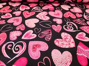 Hugs and Kisses  Cotton Fabric Pearlized Hearts  Kanvas  By the Yard  