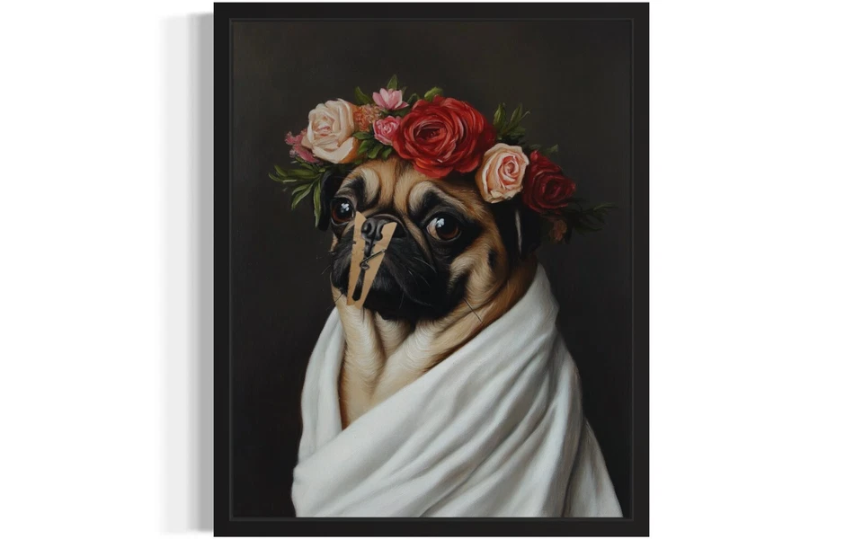 Pug Dog Funny Restroom Art Print Poster Wall Art Painting - Image 1 of 4