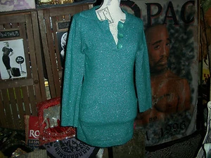 ALBERTO MAKALI Pretty Green Metallic Sweater Dress Size S - Picture 1 of 2