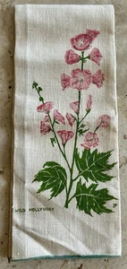 Vintage Linen Tea Towel Wild Hollyhock Design Jean Perkins Silk Screen Montana - Picture 1 of 8