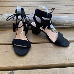 Top Moda Sandalias Tobillo Cordones Negras Talla 9 - Imagen 1 de 8