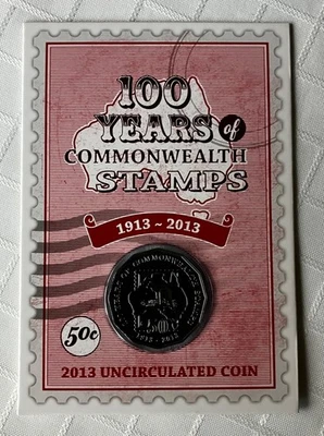 2013 Australia, 50 cent coin,  100 years of Commonwealth Stamps, in RAM Card - Image 1 of 4