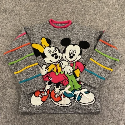 Vintage Mickeys For Kids Stuff Sweater Girls Large Gray Mickey Minnie 90s - Image 1 of 4