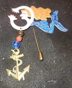 Karen Rossi Mermaid With Anchor Lapel Pin Brooch Cute Funky Flights - Picture 1 of 7