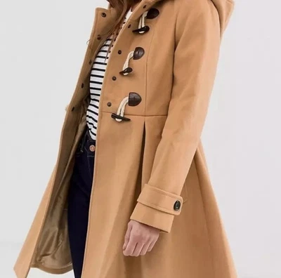 ASOS Women's Tan Hooded Duffle Coat Size 4 Button Up Pockets Lined - Image 1 of 4