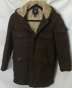 Abrigo con Capucha de Invierno de Lana Gap Niños Marrón Completo Imitación Piel de Oveja Forrado Talla 12 - Imagen 1 de 7
