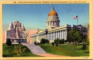 State Capitol Building MORMON BATTALION MONUMENT Salt Lake City, Utah Postcard - Picture 1 of 2