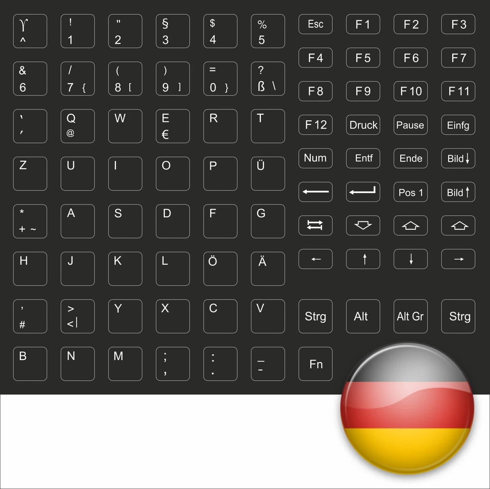 Keyboard Stickers German All Keys for Black Notebook Keystick Black - New - Image 1 of 1
