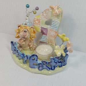 Koko Originals Signed Art Pottery Happy Birthday Age 4 Cake Topper Luster Glaze