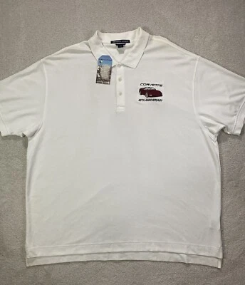 Corvette 50th Anniversary Polo Shirt 4XL White Pima Cotton DEVON JONES 90s VTG - Image 1 of 4
