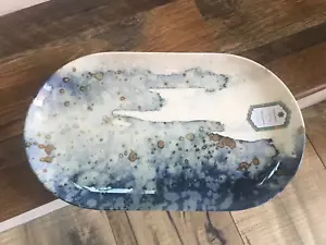 Intesa Home Blue Gold Marble Abstract Oval Platter Plate New - Picture 1 of 4