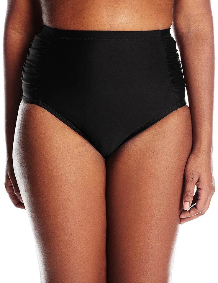 Parte inferior de bikini Jessica Simpson para mujer negra lisa cintura alta talla grande 0X Foto 1 de 2