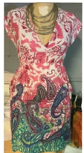 Womens Short Sleeve V Neck pink paisley print Shift Dress pocket spring FLORAL - Picture 1 of 3