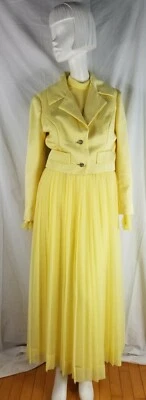 Vintage 1960s Jack Bryan Formal Chiffon Dress Suit Women 8 Yellow Pleated - Image 1 of 4