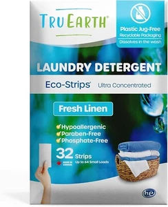 Tru Earth Eco-Strips Laundry Detergent 32 Strips 2 inch X 4 Inch Fresh Linen