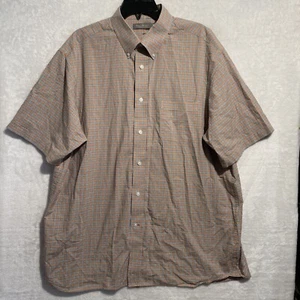 Daniel Cremieux Mens Button Shirt Orange Check XL Cotton Short Sleeve Pocket - Picture 1 of 6