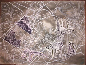 Abstract Acrylic and Flame Mixed Media Organic Lines Surreal Shoes 22 x 30 - Picture 1 of 1