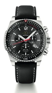 Haftavani - Sportchronograph für Herren mit authentischem schwarzem Leder - Swiss Made - Bild 1 von 8