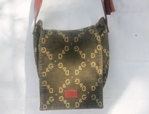 Vintage Dolce & Gabbana Crossbody Bag, DG Green Corduroy Unisex Bag - Picture 1 of 7