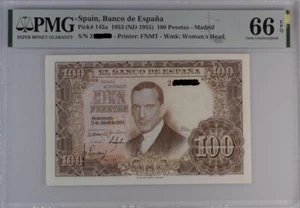 Billete 100 Pesetas 1953 PMG 66 Sin Serie - Imagen 1 de 2