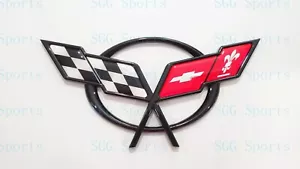 1 pieza 1997-2004 Corvette C5 negro tapa trasera solo emblema banderas cruzadas - Imagen 1 de 5
