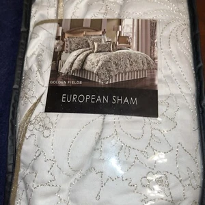J Queen New York   One Golden Fields European Sham New in Package. Cream N Gold - Picture 1 of 7
