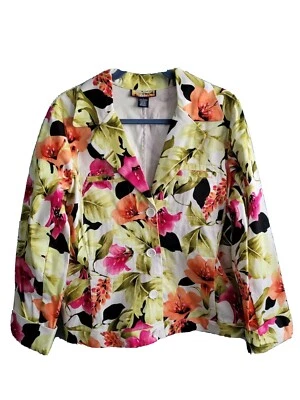 Chaqueta Blazer Havana Jacks Café Estampado Hawaiano Floral Manga Larga Talla Grande Usada en Excelente Condición  Foto 1 de 4