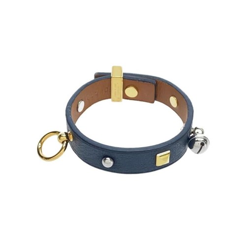 HERMÈS Autentico Braccialetto Hermes Pelle Nero Accessorio Hardware Campana Oro