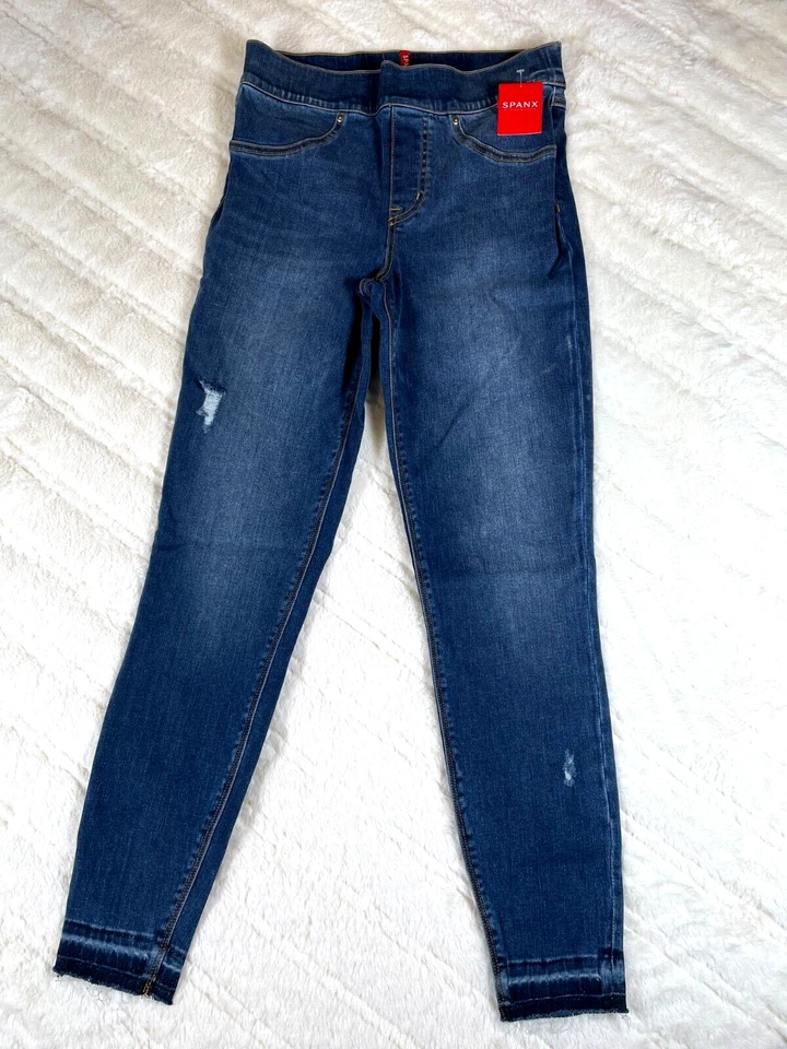 SPANX Medium Wash Womens Distressed Pull-on Ankle Skinny Jeans 20203R Sz Small