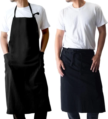 Avental de cozinha chef/bistrô com 2 bolsos grandes para homens e mulheres ajuste leve - Imagem 1 de 4