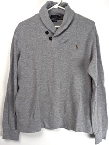 Polo Ralph Lauren Men's L Gray Heather Estate Rib Shawl-Neck Pullover Sweater - Picture 1 of 9