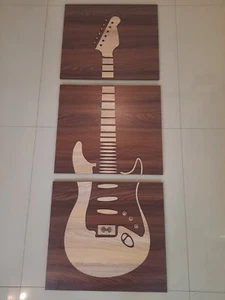 Handgefertigtes braunes Holz 3-teiliges Set Gitarre Wandkunst hängend Wohndeko Geschenk Holzarbeit - Bild 1 von 12