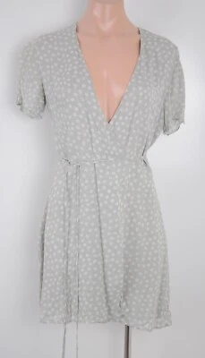 Reformation Dress Womens Size 2 Grey White Floral Wrap Short Sleeve Chiffon - image 1 of 4