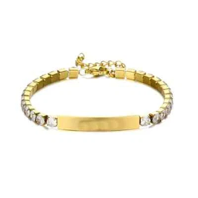Brazalete Tenis Personalizado Chapado en Oro 18K Cristal Circón Identificación Bebé/Adulto Foto 1 de 4