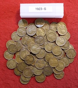 1923-S Lincoln Wheat Cent Penny 10 Coins 1/5 Roll Circulated - Picture 1 of 3