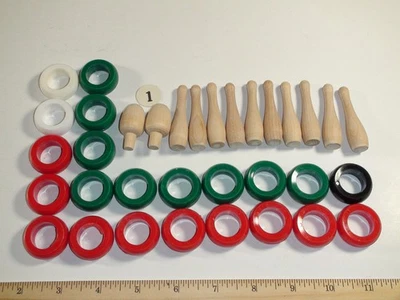 Vintage Carrom Gameboard Replacements Wooden Bowling Pins & Rings - 34 pieces - Image 1 of 3
