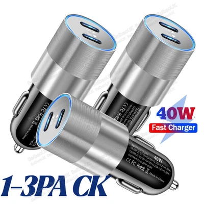 Car Charger 40W Dual PD USB-C Fast Adapter For iPhone 17 16 15 14 13 12 Pro Max - Image 1 of 4