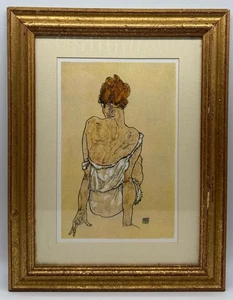 Gerahmter Druck sitzende Frau mit hochgezogenen Beinen vom österreichischen Künstler Egon Schiele - Bild 1 von 5