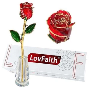 Real Rose Dipped 24K Gold with Crystal Stand, Best Valentines Anniversary - Picture 1 of 8