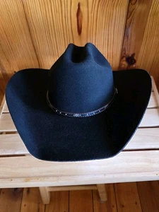 Justin Black XX Wool Cowboy Hat Size 7 1/4 (58) Headwear w Leather Band Made USA - Picture 1 of 10