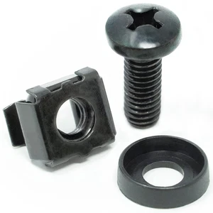 Juego de tornillos para rack, tuercas enjauladas y arandelas M6, 50 juegos, acero al carbono, negro - Imagen 1 de 12