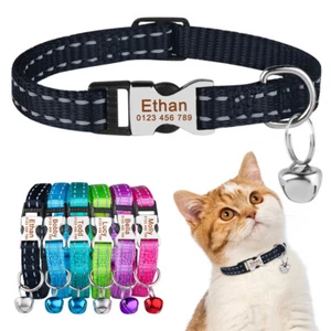 Personalisiertes Katzenhalsband mit Glocke Nylon individuell reflektierend Kätzchen Haustier Gravur - Bild 1 von 23