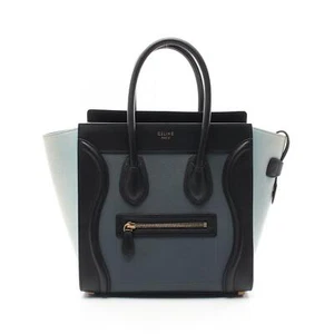 CELINE Luggage micro shopper Tote Bag 167793 leather Suede Green Black Blue Used - Picture 1 of 11