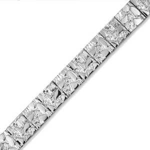 .925 Sterling Silver Textured Nugget Bracelet S/L - Picture 1 of 6