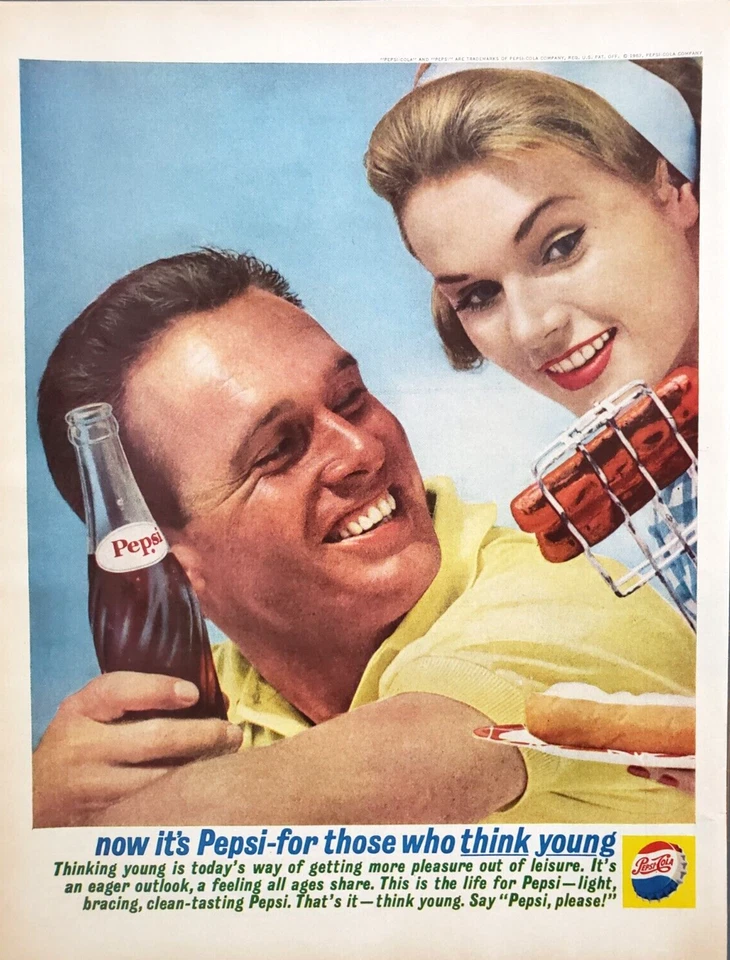 PRINT AD Pepsi Cola 1962 10.5x13 Think Young Wieners Weenies Hotdogs Summer - Image 1 of 1
