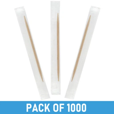 BEAUMONT 1000 x BarBits Individually Wrapped Wooden Toothpicks - Hygienic Plastic Wrapped